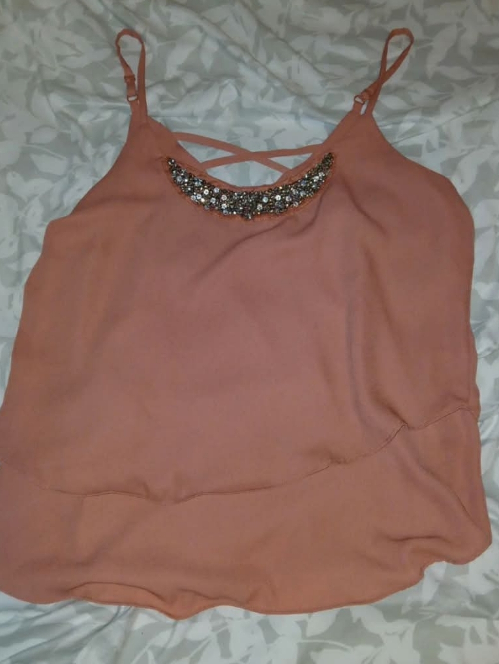 Peach Jeweled Strappy Cami Tank Top - Women's